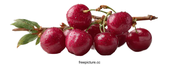 [Transparent Background PNG]Fresh Cherries on a Branch Close-Up