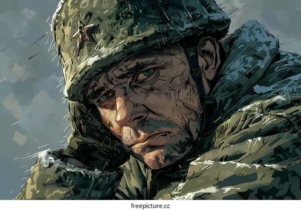 Portrait of a Soviet soldier in a military uniform