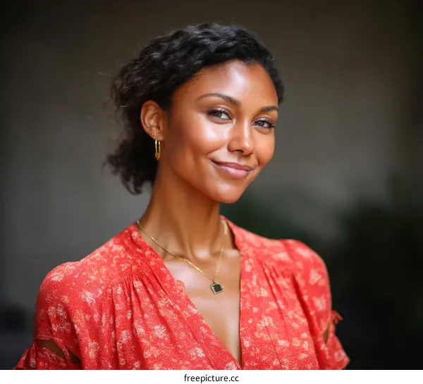 Portrait of a Beautiful Woman in a Floral Dress