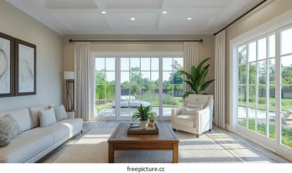 Modern Living Room with Backyard View