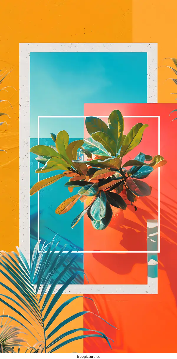 Abstract Summer Collage with Tropical Plants
