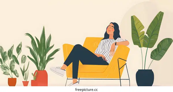 Woman Sitting In Chair Surrounded By Plants