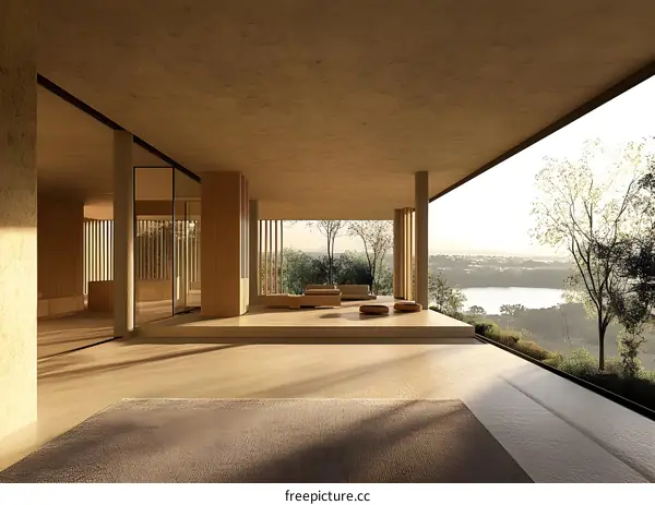 Modern Minimalist House Interior Design With Lake View