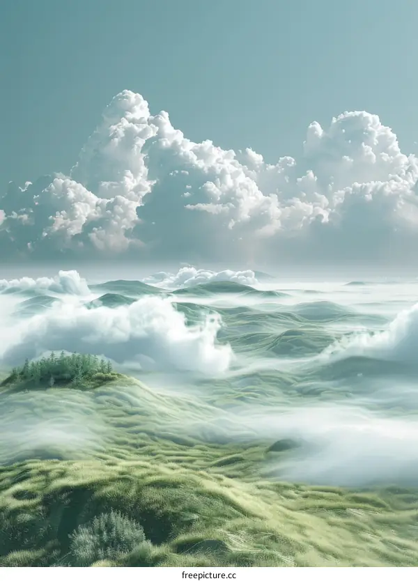 Rolling Green Hills and Cloudscape