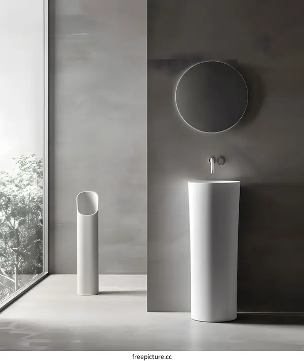 Modern Bathroom Design with White Sink and Round Mirror