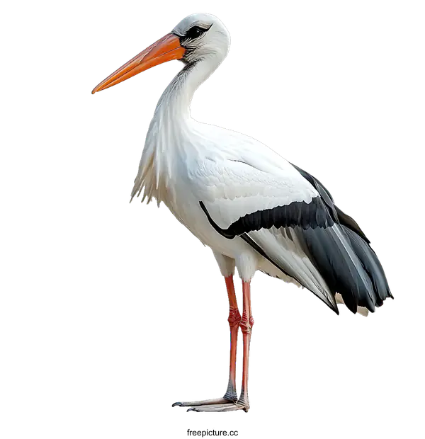 [Transparent Background PNG]Beautiful White Stork with Orange Beak