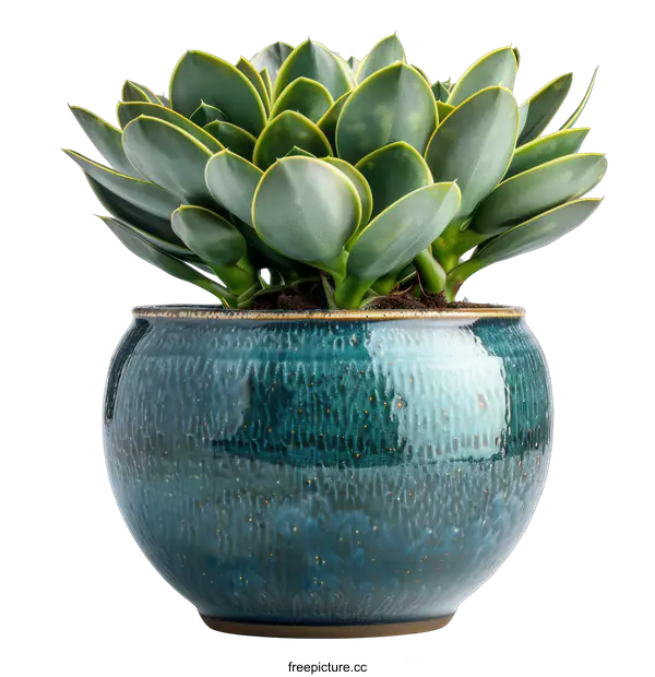 [Transparent Background PNG]A green succulent plant in a blue ceramic pot