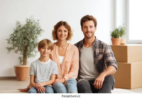 Happy Family Sitting Together in a New Home