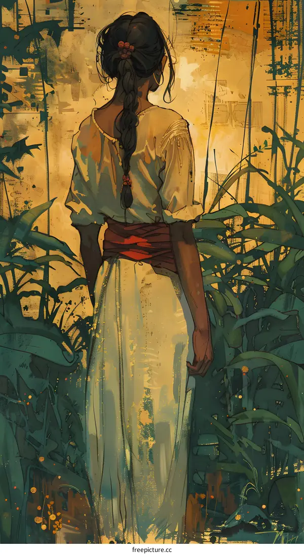 Woman in a White Dress in the Jungle