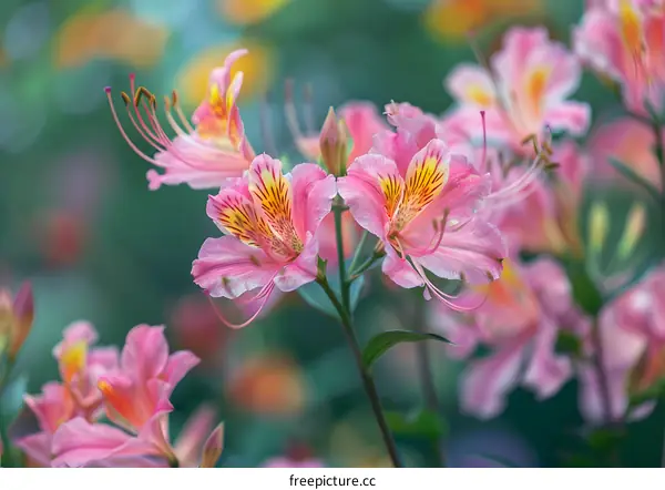 Pink Alstroemeria Flowers Blooming in Garden