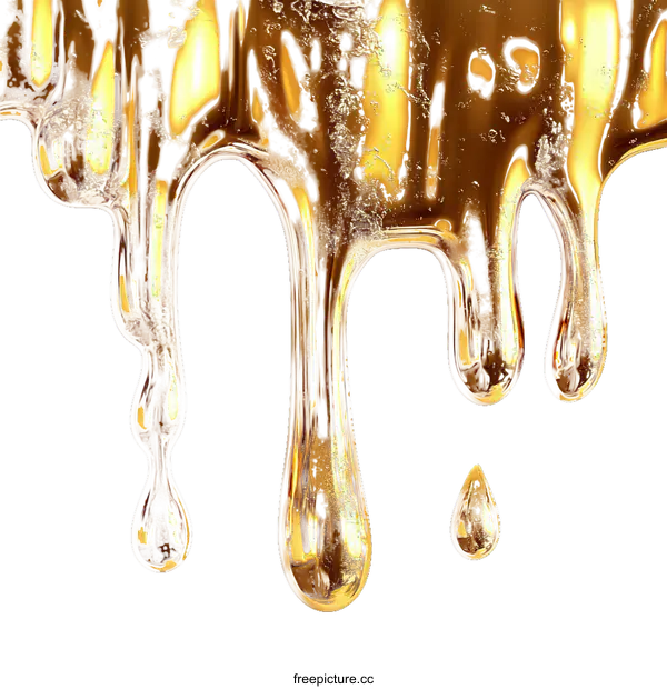 [Transparent Background PNG]Golden Liquid Dripping Down Abstract Design