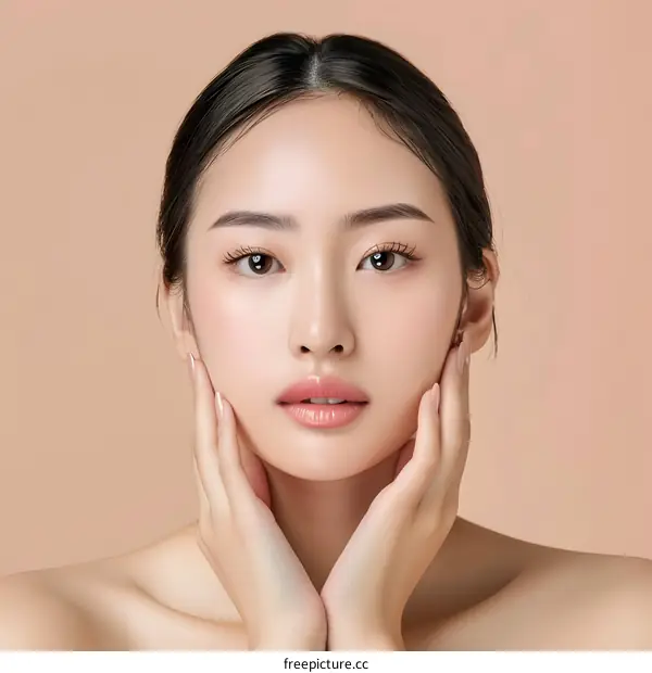 Beautiful Asian Woman with Smooth Skin and Perfect Makeup