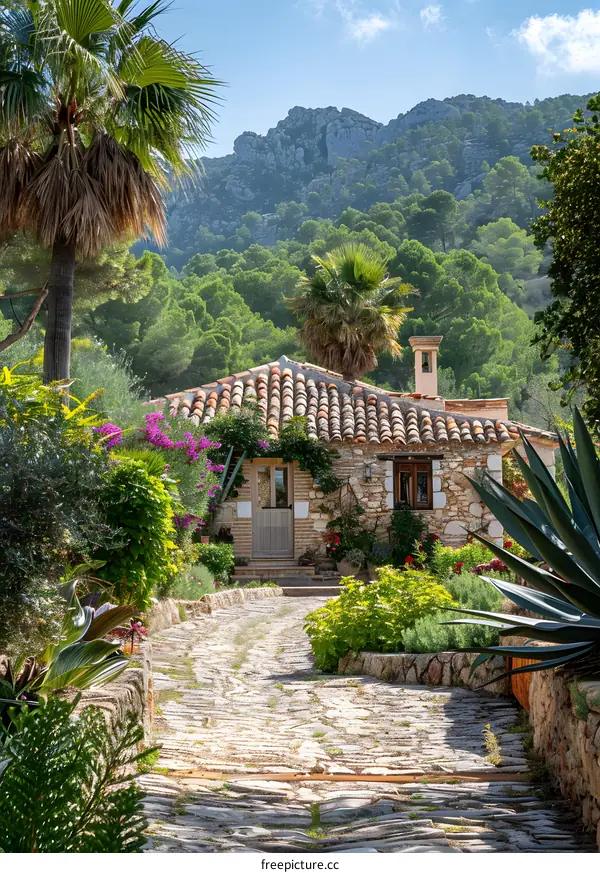 Stone house with a beautiful garden and mountain views