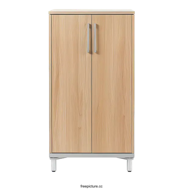 [Transparent Background PNG]Wooden Cabinet with Two Doors and Silver Handles
