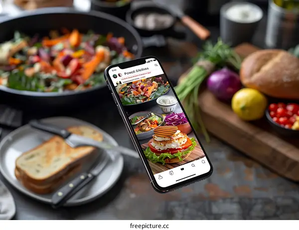 Phone Screen Showing a Delicious Food Photo on Social Media