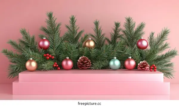 Pink Christmas Decorations on a Display Platform