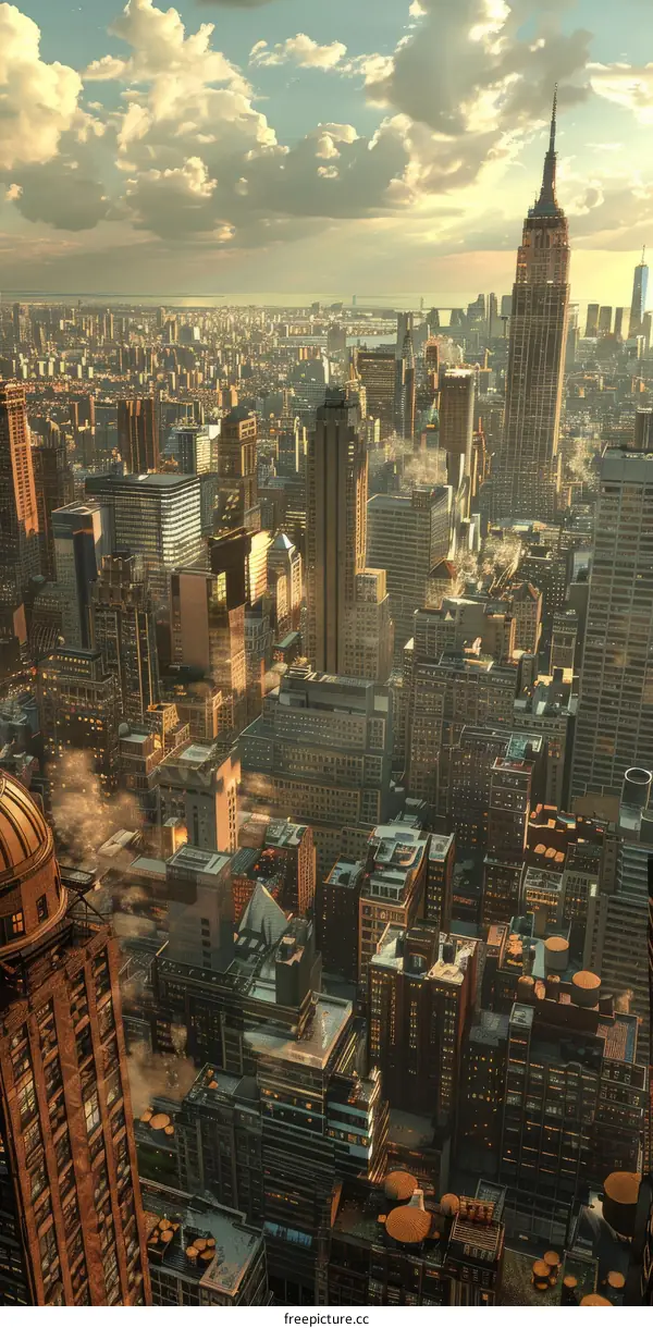 New York City Skyline Aerial View Illustration