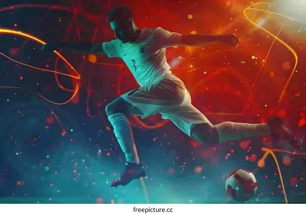 Soccer Player in Action with Light Trails