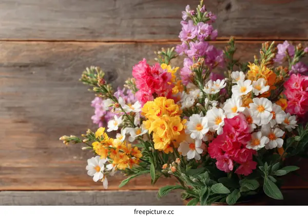 Colorful Flower Bouquet on Wooden Background