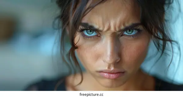 Close Up Portrait of a Woman with Intense Expression