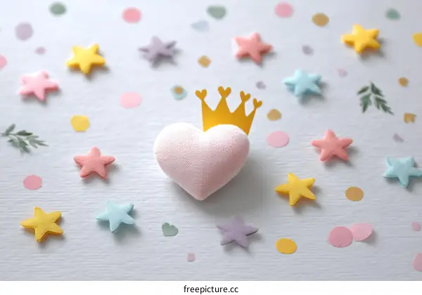 Pastel Heart with Crown and Stars Decoration
