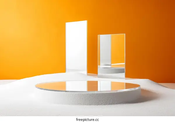 Abstract Geometric Display Podium with Orange Background