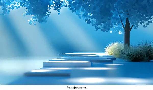 Blue Light Podium Underneath Tree Illustration