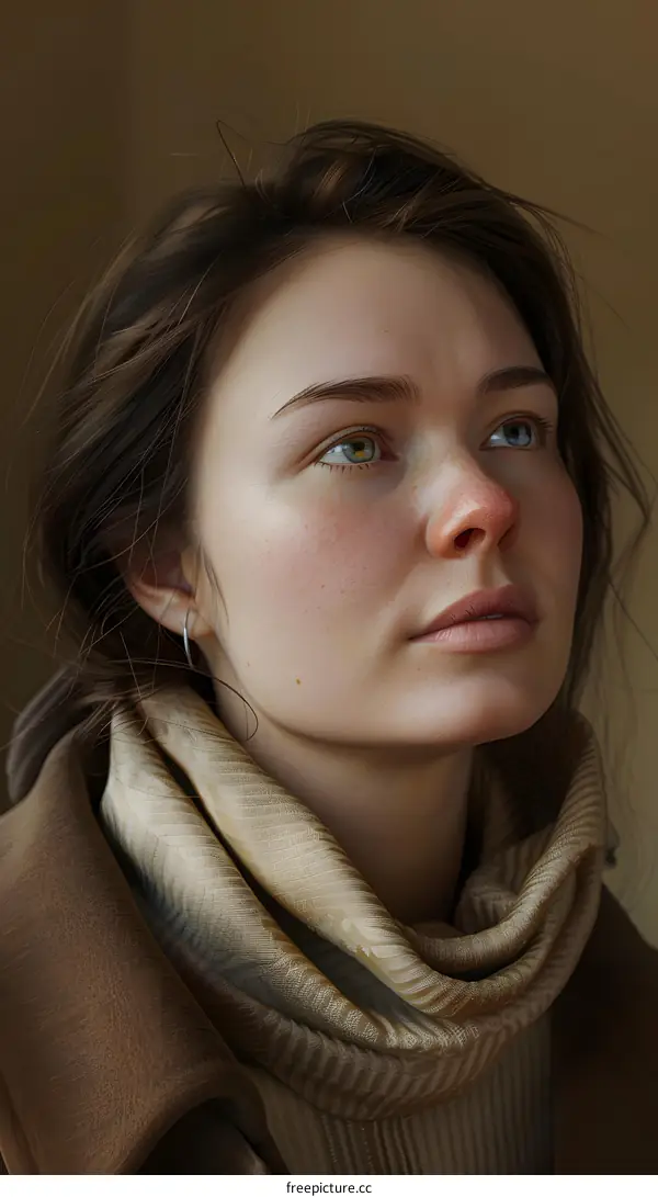 Portrait of a Young Woman Looking Up