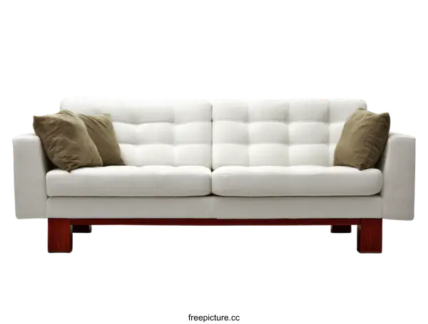 [Transparent Background PNG]Modern Elegant White Sofa with Wooden Legs
