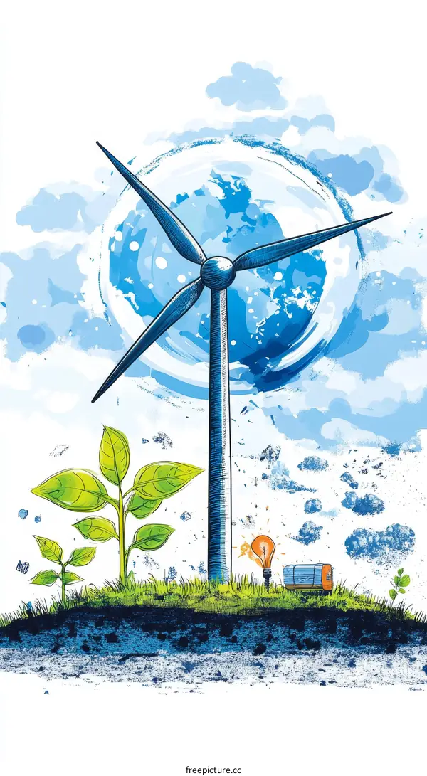Sustainable Energy Illustration with Wind Turbine
