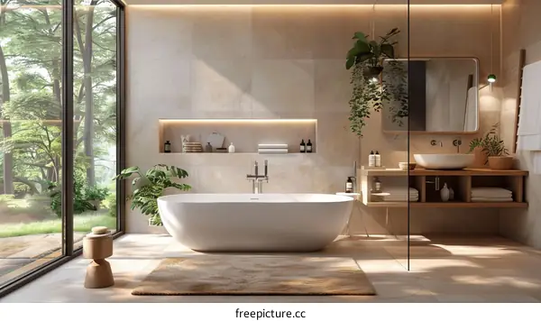 Modern Minimalist Spa Bathroom Design with Nature View