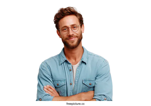 [Transparent Background PNG]Friendly Caucasian Man in Denim Shirt