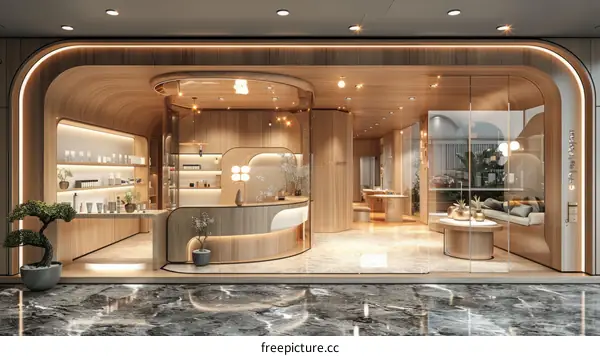 Luxury beauty salon interior design with wood and marble