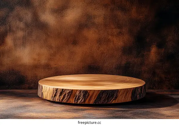 Wooden Display Stand Against Dark Background