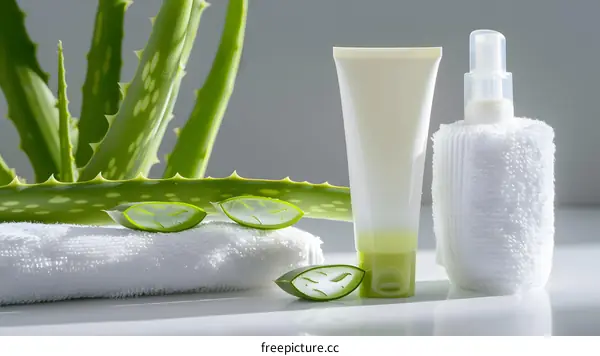Aloe Vera Skin Care Products with Towels