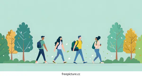 Group of Friends Walking in the Park Illustration