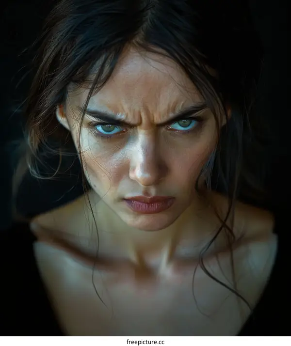 Close-up Portrait of a Woman with Intense Expression