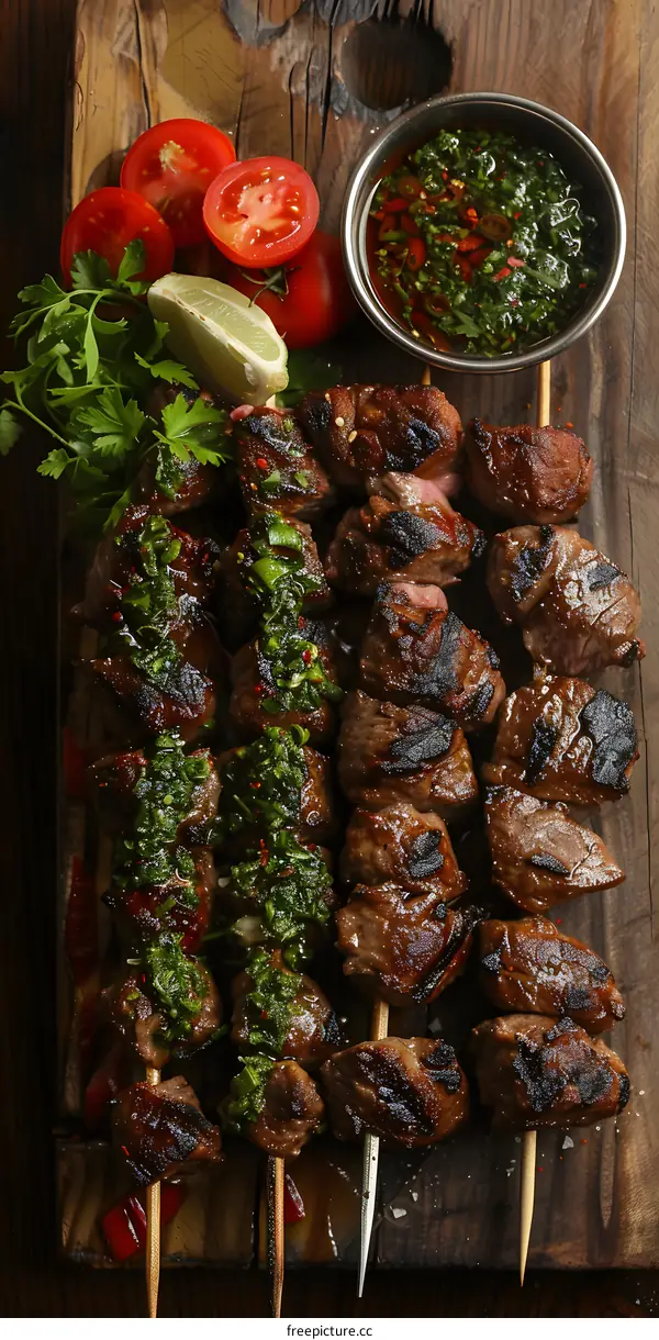 Grilled Beef Kebabs with Chimichurri Sauce
