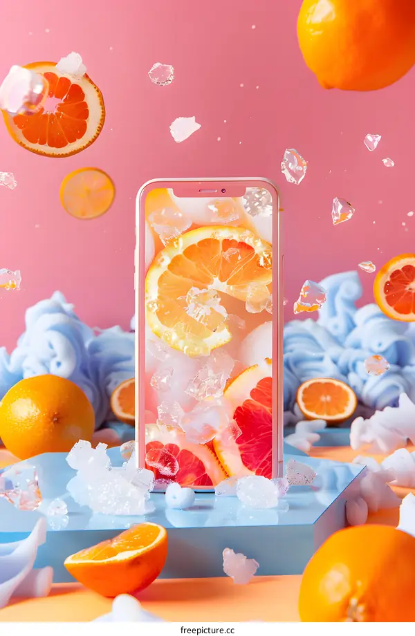 Phone with Fresh Citrus Fruit and Ice