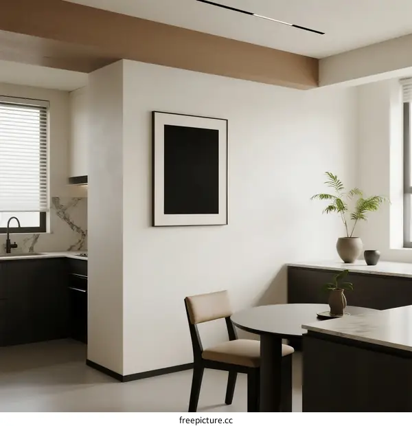 Minimalist kitchen with modern design and natural light