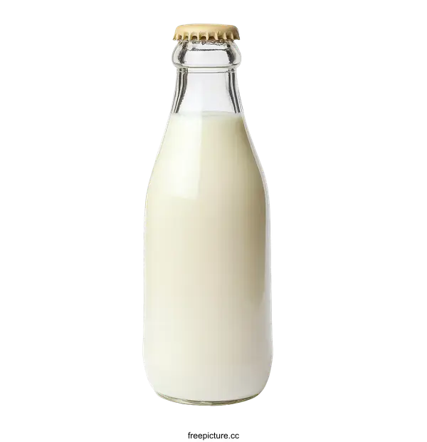 [Transparent Background PNG]Glass Milk Bottle on White Background