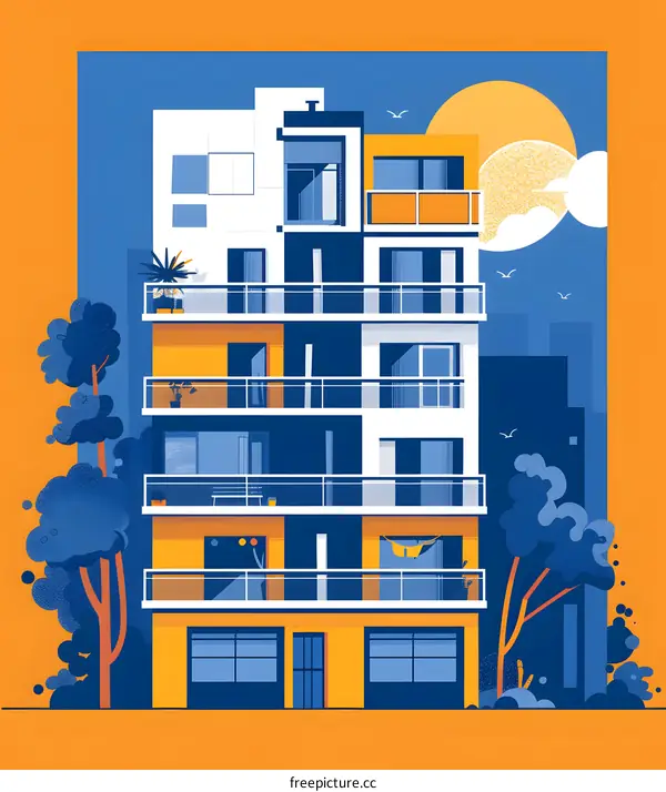 Modern Building Design with Balcony Illustration