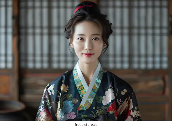 Portrait of a young Korean woman in traditional dress