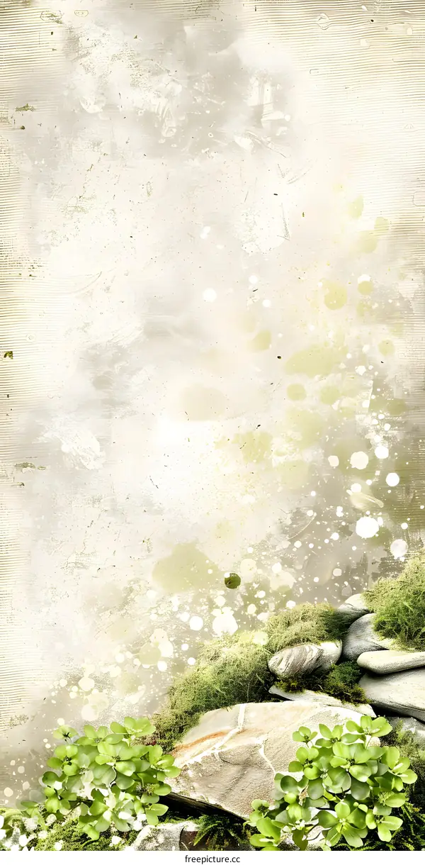 Abstract Watercolor Background with Rocks and Moss