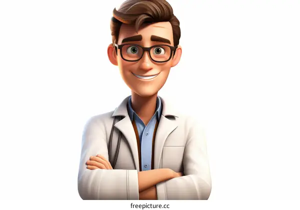 Smiling Cartoon Doctor with Glasses