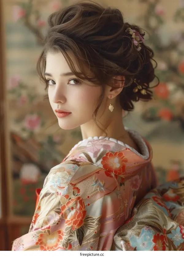 portrait of a beautiful woman in a kimono
