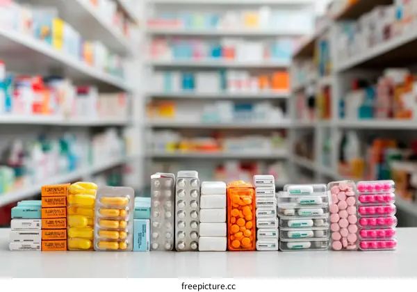 Pharmacy Display of Various Medications