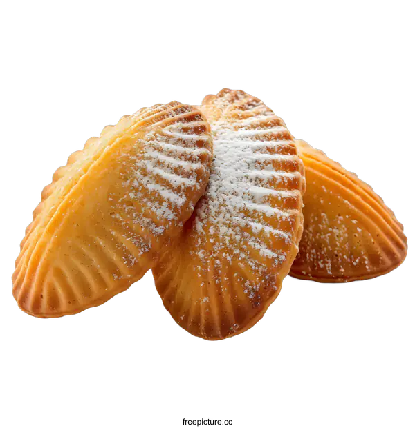 [Transparent Background PNG]Three pieces of golden brown cookies sprinkled with powdered sugar