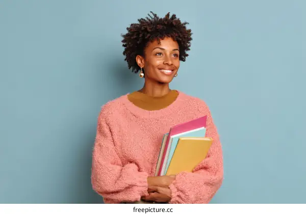 Smiling Woman Student Holding Books