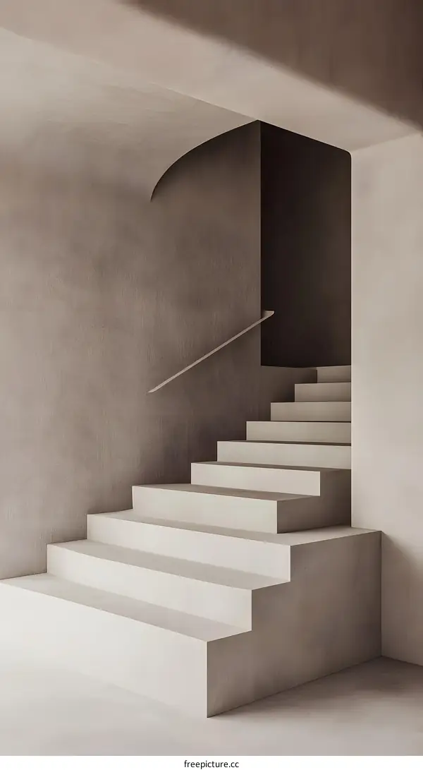 Modern Concrete Staircase with Archway and Railing